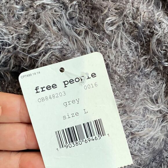 Free People‎ Women’s L Fuzzy Light As a Feather Hoodie Sweater  Grey Cozy New - Picture 3 of 10